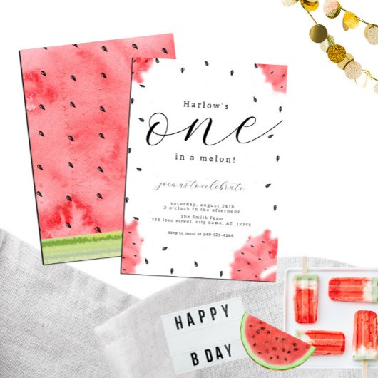 Wasserfarbe Modern Einmal im Melon Rote Wassermelo Einladung