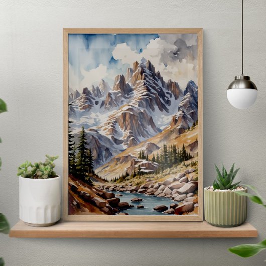 Wasserfarbe Moderne Berge Poster