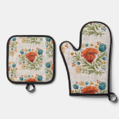 Wasserfarbe Moderne Blume Motif Earthy Whimsical Ofenhandschuh & Topflappen-Set (Vorderseite)