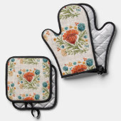 Wasserfarbe Moderne Blume Motif Earthy Whimsical Ofenhandschuh & Topflappen-Set (Vorderseite/Rückseite)
