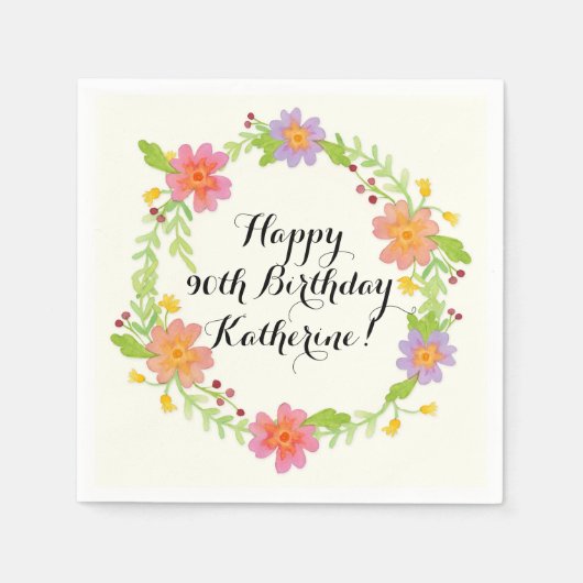 Wasserfarbe Moderne Blumengeburtsparty Serviette (Vorderseite)