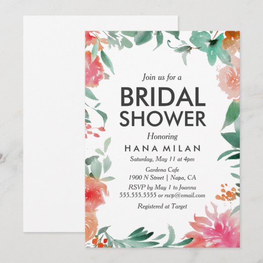 Wasserfarbe Moderne Brautdusche Einladung (Vorne/Hinten)