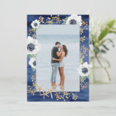 Wasserfarbe Moderne Deep Blue Anemone Blume Save The Date (Stehend Vorderseite)