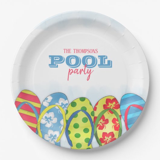 Wasserfarbe Moderne, einfache Pool Party Flip Flop Pappteller (Vorderseite)