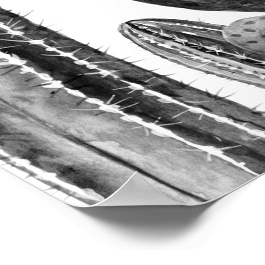 Wasserfarbe Moderne Kaktus Südwestlich Schwarz-wei Poster (Ecke)