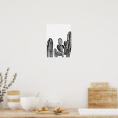 Wasserfarbe Moderne Kaktus Südwestlich Schwarz-wei Poster (Küche)