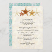 Wasserfarbe Moderne Muster Starfish Beach Hochzeit Menükarte (Vorne/Hinten)