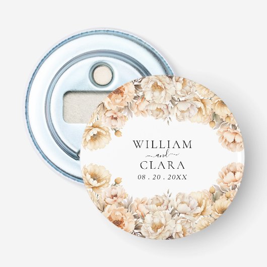 Wasserfarbe Moderne Peony Pastel Floral Hochzeit Flaschenöffner (Vorderseite)