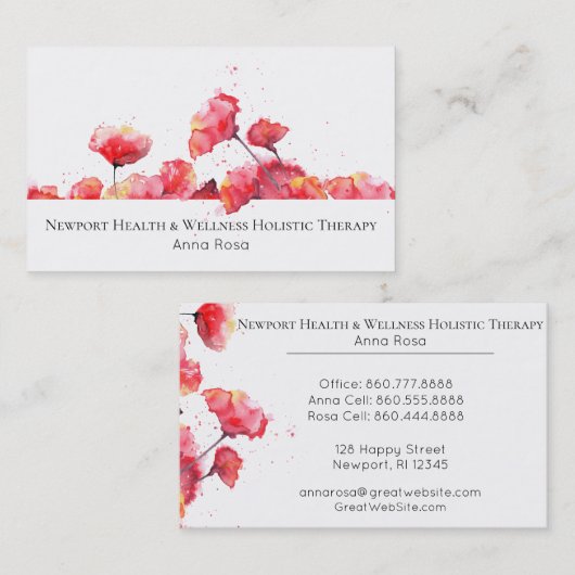*~* Wasserfarbe Moderne Rote Mohn-Blume Floral Visitenkarte (Vorne/Hinten)