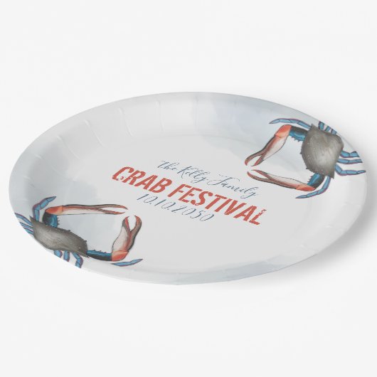 Wasserfarbe Moderne Rustikale Blaue Krabbe Elegant Pappteller (Schrägansicht)