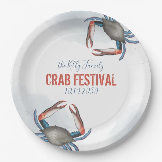 Wasserfarbe Moderne Rustikale Blaue Krabbe Elegant Pappteller (Vorderseite)