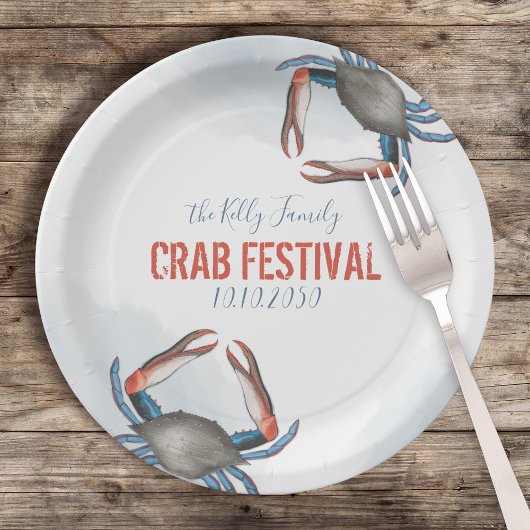 Wasserfarbe Moderne Rustikale Blaue Krabbe Elegant Pappteller