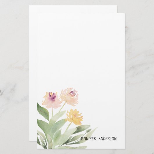 Wasserfarbe Moderne Springtime Blumengrün Briefpapier (Vorne/Hinten)