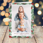 Wasserfarbe Moderne Weihnachtsfolien Botanicals Feiertagskarte<br><div class="desc">Design besteht aus Aquarellblättern Botanicals. Fügen Sie ein benutzerdefiniertes Foto und Familienname und Jahr hinzu.</div>
