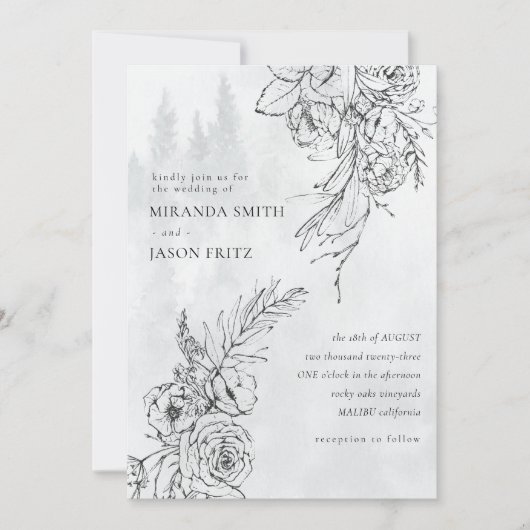 Wasserfarbe Moderne Winterwaldhochzeit Einladung (Vorderseite)