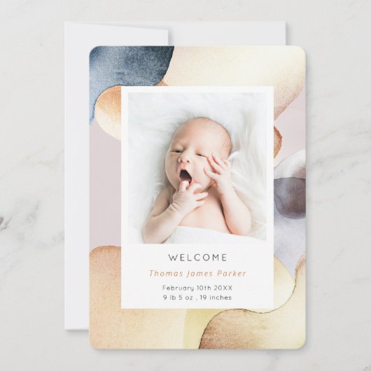 Wasserfarbe Modernes Foto Geburt Ankündigung (Vorderseite)