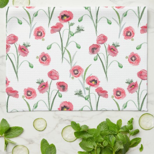 Wasserfarbe Mohnfeld Küche Handtuch (Gefaltet)