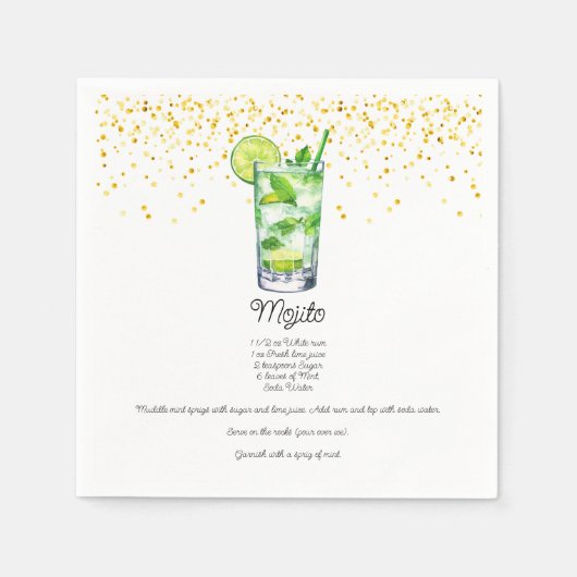 Wasserfarbe Mojito Benutzerdefiniertes Getränk Rez Serviette (Vorderseite)