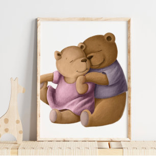 Wasserfarbe Momma und Daddy Bear Bärenwand Poster