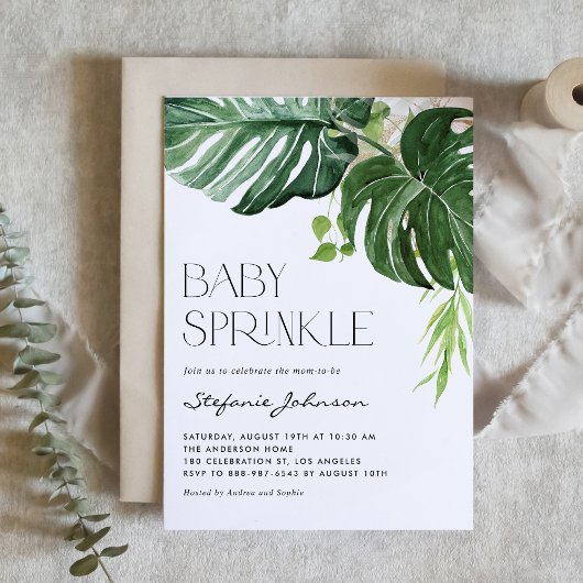 Wasserfarbe Monstera Blätter Summer Baby Sprinkle Einladung