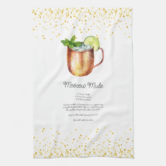 Wasserfarbe Moskauer Mule Custom Drink Rezept Geschirrtuch (Vertikal)