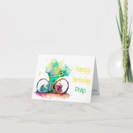 Wasserfarbe MTB, Mountainbike Radfahrer Geburtstag Karte