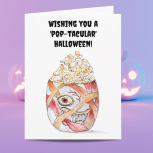 Wasserfarbe Mummy Popcorn Happy Halloween Karte