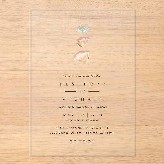 Wasserfarbe Muscheln Elegante Minimalistische Hoch Acryleinladungen (Vorderseite)