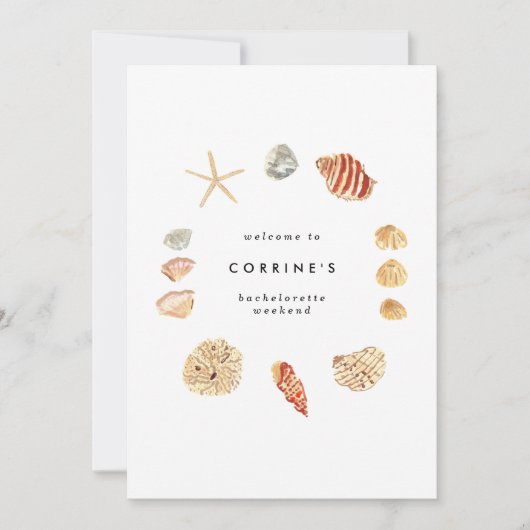 Wasserfarbe Muscheln Junggeselinnen-Abschied Itine Einladung (Vorderseite)