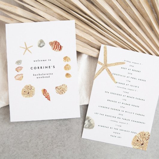 Wasserfarbe Muscheln Junggeselinnen-Abschied Itine Einladung