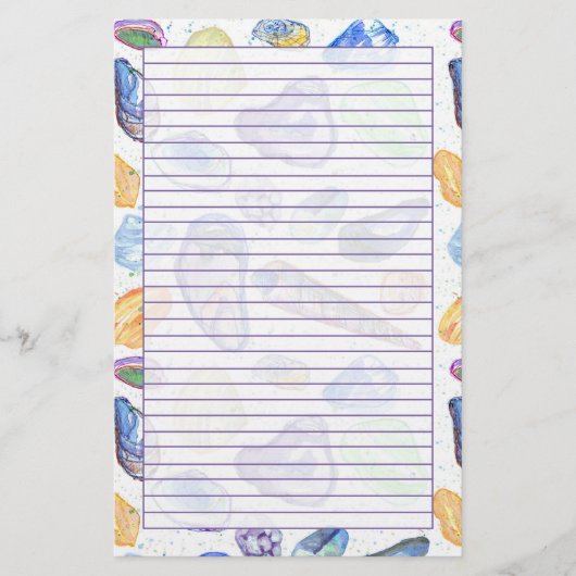 Wasserfarbe Muscheln Lila Linde Briefpapier (Vorderseite)