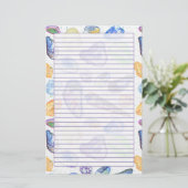 Wasserfarbe Muscheln Lila Linde Briefpapier (Stehend Vorderseite)