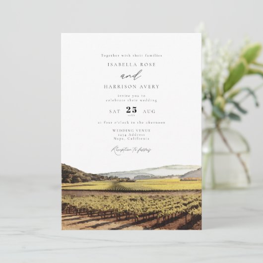 Wasserfarbe Napa Tal Sonoma California Hochzeit Einladung (Stehend Vorderseite)