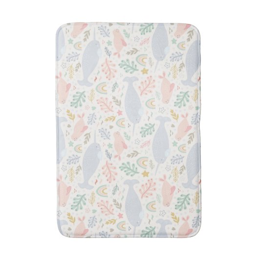 Wasserfarbe Narwhal & Siegel Muster Badematte (Vorderseite Vertikal)