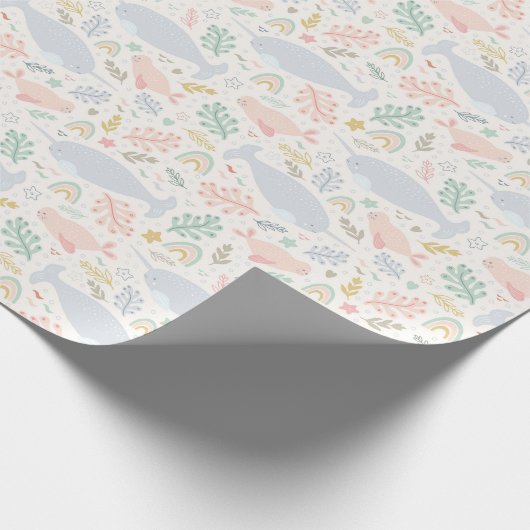 Wasserfarbe Narwhal & Siegel Muster Geschenkpapier (Ecke)