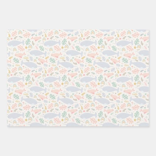 Wasserfarbe Narwhal & Siegel Muster Geschenkpapier Set (Vorderseite 2)