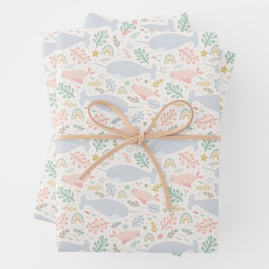 Wasserfarbe Narwhal & Siegel Muster Geschenkpapier Set (Beispiel)