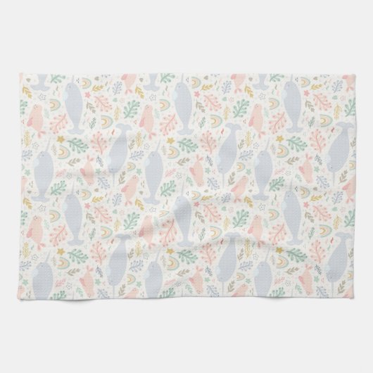 Wasserfarbe Narwhal & Siegel Muster Geschirrtuch (Horizontal)