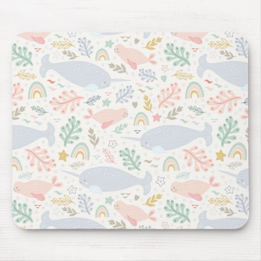 Wasserfarbe Narwhal & Siegel Muster Mousepad (Vorne)