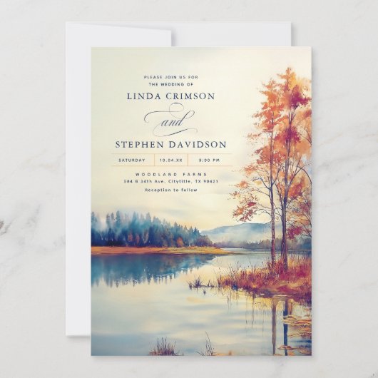 Wasserfarbe Natur Fall Landschaft Hochzeit Einladung (Vorderseite)