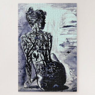 Wasserfarbe - Natur Lady - Kunst - Anpassbar - Puzzle