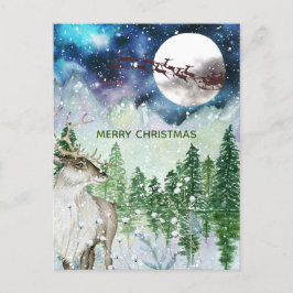 Wasserfarbe Natur Weihnachtsmann Rentiere Hirsch Postkarte