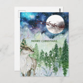 Wasserfarbe Natur Weihnachtsmann Rentiere Hirsch Postkarte (Vorne/Hinten)