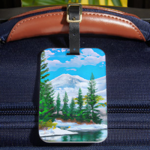 Wasserfarbe Natur Winter Schneefall Malerei Gepäckanhänger