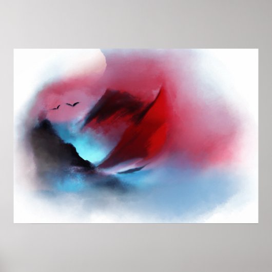 Wasserfarbe Natürliche Gebirgsvögel Sonnenuntergan Poster (Vorne)