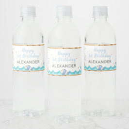 Wasserfarbe Nautic 1. Geburtstag Wasserflaschenetikett