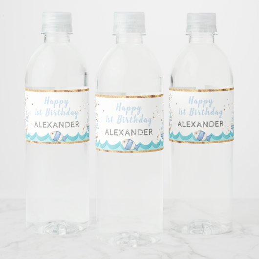 Wasserfarbe Nautic 1. Geburtstag Wasserflaschenetikett (Flaschen)
