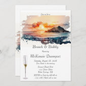 Wasserfarbe Nautic Beach Scene Brunch & Bubbly Einladung (Vorne/Hinten)