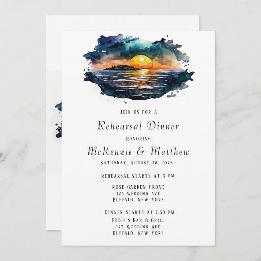 Wasserfarbe Nautic Beach Scene Probe Abendessen Einladung (Vorne/Hinten)