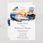 Wasserfarbe Nautical Beach Scene Paare Dusche Einladung (Vorne/Hinten)